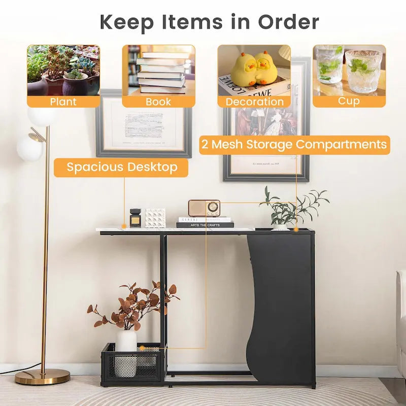 Costway 43.5 Console Table with Faux Marble Top & 2 Storage - See Details