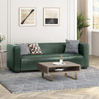 Green PU 3-Seater Sofa 80 Inch Tuxedo Design Contemporary Birch Wood Legs