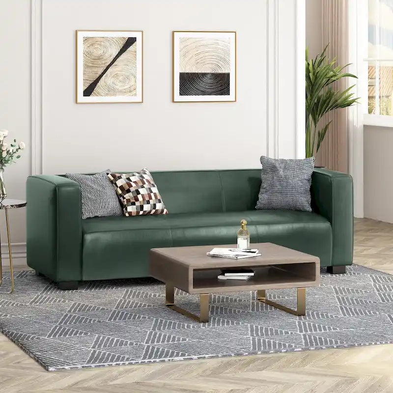 Green PU 3-Seater Sofa 80 Inch Tuxedo Design Contemporary Birch Wood Legs