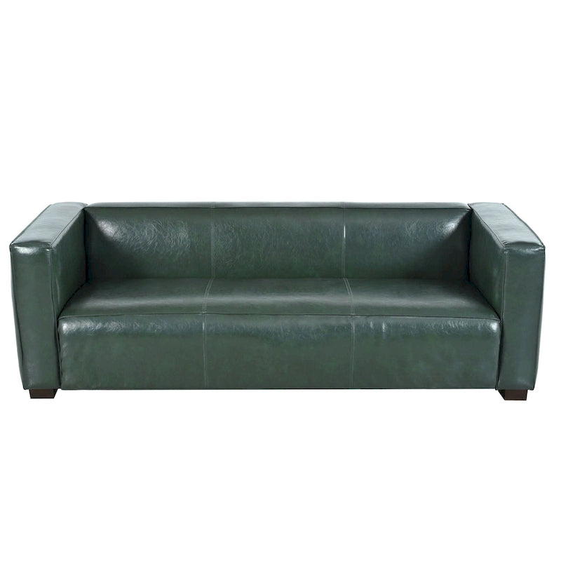 Green PU 3-Seater Sofa 80 Inch Tuxedo Design Contemporary Birch Wood Legs