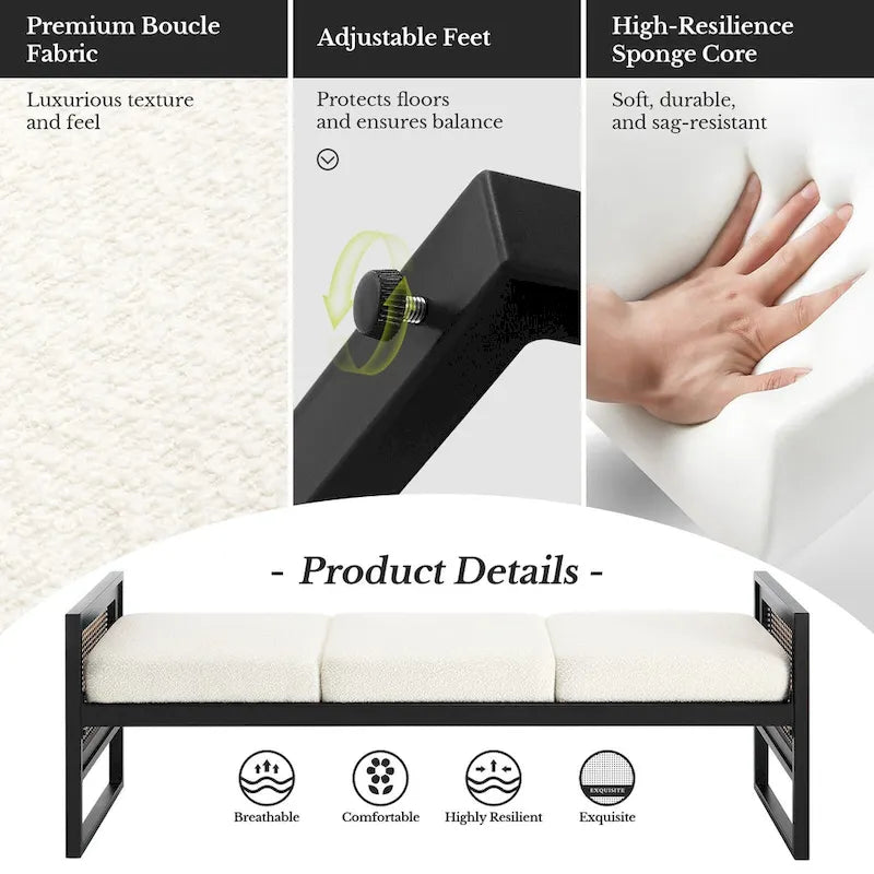 Fabric Upholstered Storage Bench for End of Bed, Entryway - 56.69L x 16.93W x 22.4H