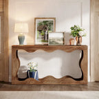 63-Inch Wood Console Table, Rectangular Entryway Table for Living Room, Rustic Brown