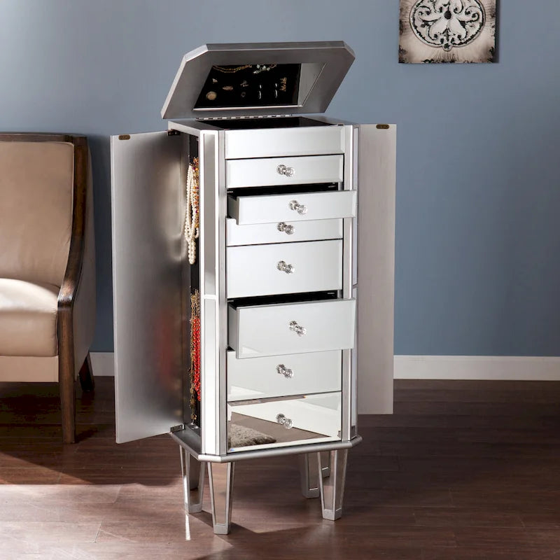 SEI Furniture Millicent Silver Mirrored Jewelry Armoire