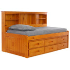 OS Home and Office Furniture Model , Solid Pine Twin Daybed with Six Drawers in Warm Honey