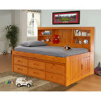 OS Home and Office Furniture Model , Solid Pine Twin Daybed with Six Drawers in Warm Honey