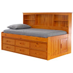 OS Home and Office Furniture Model , Solid Pine Twin Daybed with Six Drawers in Warm Honey