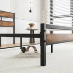 Full Size Black Metal and Rustic Wood Platform Bed