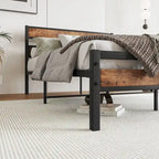 Full Size Black Metal and Rustic Wood Platform Bed