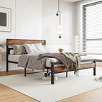 Full Size Black Metal and Rustic Wood Platform Bed