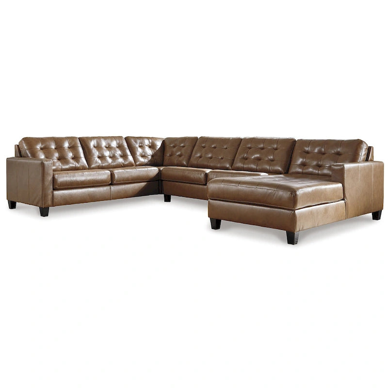 Signature Design by Ashley Baskove Brown 4-Piece Sectional with Chaise - 142W x 109D x 36H