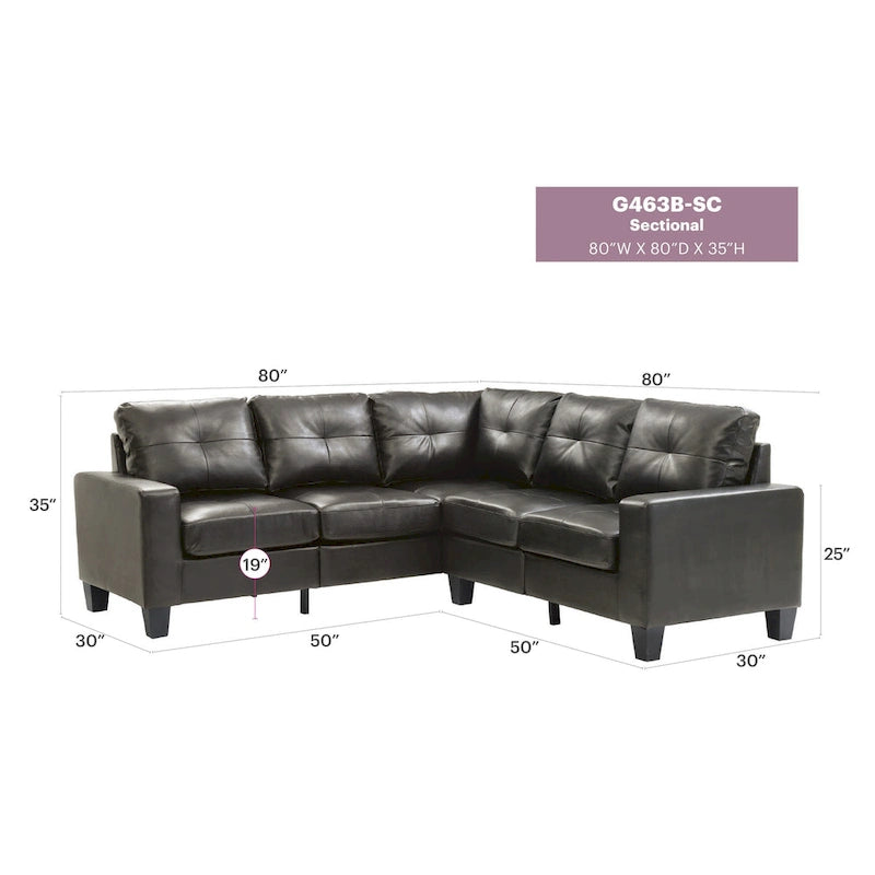 Newbury 82 in. W 2-piece Faux Leather L Shape Sectional Sofa - 32L x 82W x 35H