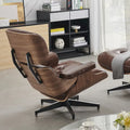 Mid-century Modern PU High-back Swivel Lounge Chair with Ottoman for Living Room and Bedroom