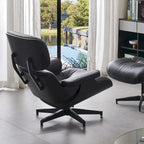 Mid-century Modern PU High-back Swivel Lounge Chair with Ottoman for Living Room and Bedroom