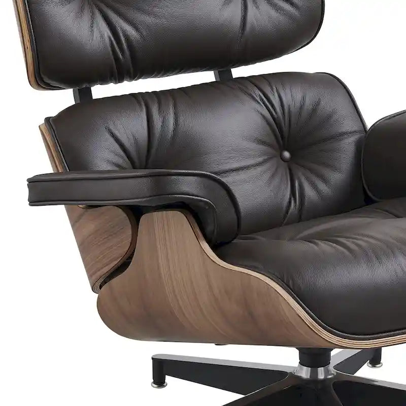 Mid-century Modern PU High-back Swivel Lounge Chair with Ottoman for Living Room and Bedroom