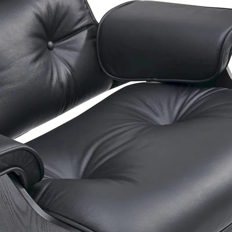 Mid-century Modern PU High-back Swivel Lounge Chair with Ottoman for Living Room and Bedroom