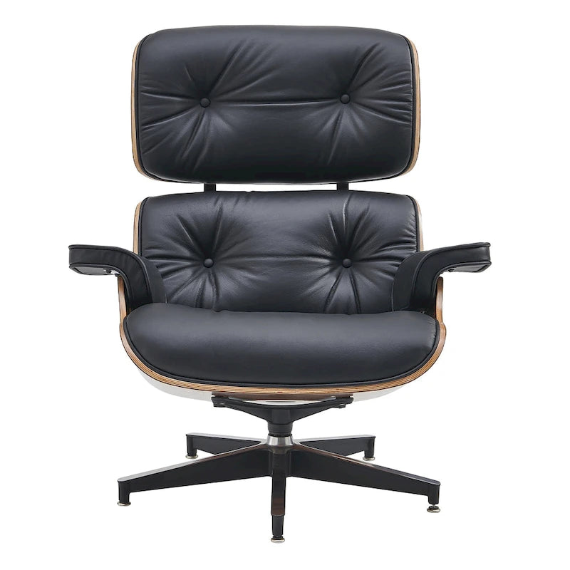 Mid-century Modern PU High-back Swivel Lounge Chair with Ottoman for Living Room and Bedroom
