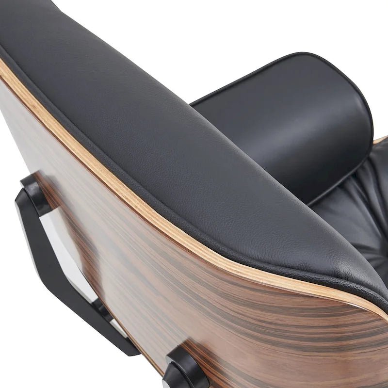 Mid-century Modern PU High-back Swivel Lounge Chair with Ottoman for Living Room and Bedroom