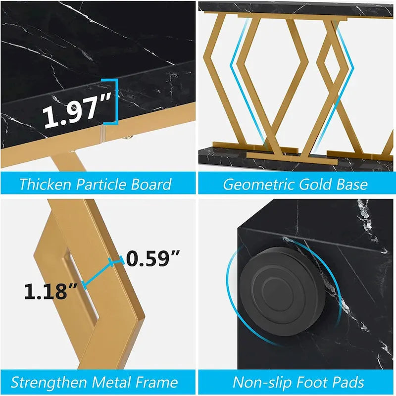 Modern Console Table, 70.9 Inch Extra Long Sofa Table with Faux Marble Tabletop Base Gold Frame for Living Room, White Gold