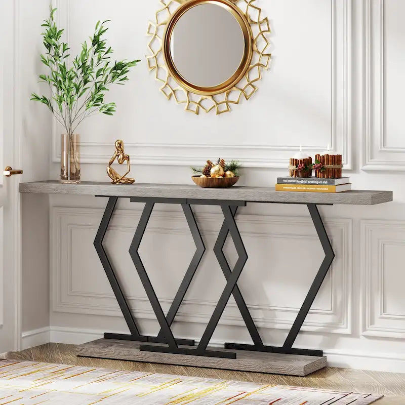 Modern Console Table, 70.9 Inch Extra Long Sofa Table with Faux Marble Tabletop Base Gold Frame for Living Room, White Gold