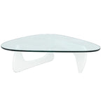 36 Triangular Mid Century Modern Accent Center Coffee Table with Glass Top and Wood Base for Living Room