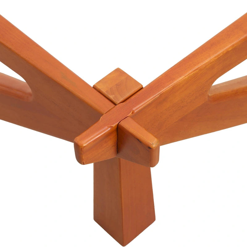 36 Triangular Mid Century Modern Accent Center Coffee Table with Glass Top and Wood Base for Living Room