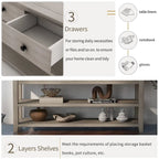 Retro Console Table Sofa Table with 2 Open Shelves and 3 Drawers, Pine Solid Wood Frame and Legs for Living Room, Entryway