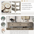 Retro Console Table Sofa Table with 2 Open Shelves and 3 Drawers, Pine Solid Wood Frame and Legs for Living Room, Entryway