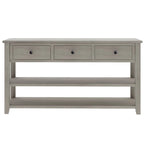 Retro Console Table Sofa Table with 2 Open Shelves and 3 Drawers, Pine Solid Wood Frame and Legs for Living Room, Entryway