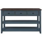 Retro Console Table Sofa Table with 2 Open Shelves and 3 Drawers, Pine Solid Wood Frame and Legs for Living Room, Entryway