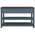 Retro Console Table Sofa Table with 2 Open Shelves and 3 Drawers, Pine Solid Wood Frame and Legs for Living Room, Entryway