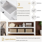 Retro Console Table Sofa Table with 2 Open Shelves and 3 Drawers, Pine Solid Wood Frame and Legs for Living Room, Entryway