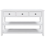Retro Console Table Sofa Table with 2 Open Shelves and 3 Drawers, Pine Solid Wood Frame and Legs for Living Room, Entryway