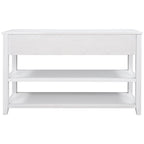 Retro Console Table Sofa Table with 2 Open Shelves and 3 Drawers, Pine Solid Wood Frame and Legs for Living Room, Entryway