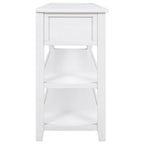 Retro Console Table Sofa Table with 2 Open Shelves and 3 Drawers, Pine Solid Wood Frame and Legs for Living Room, Entryway