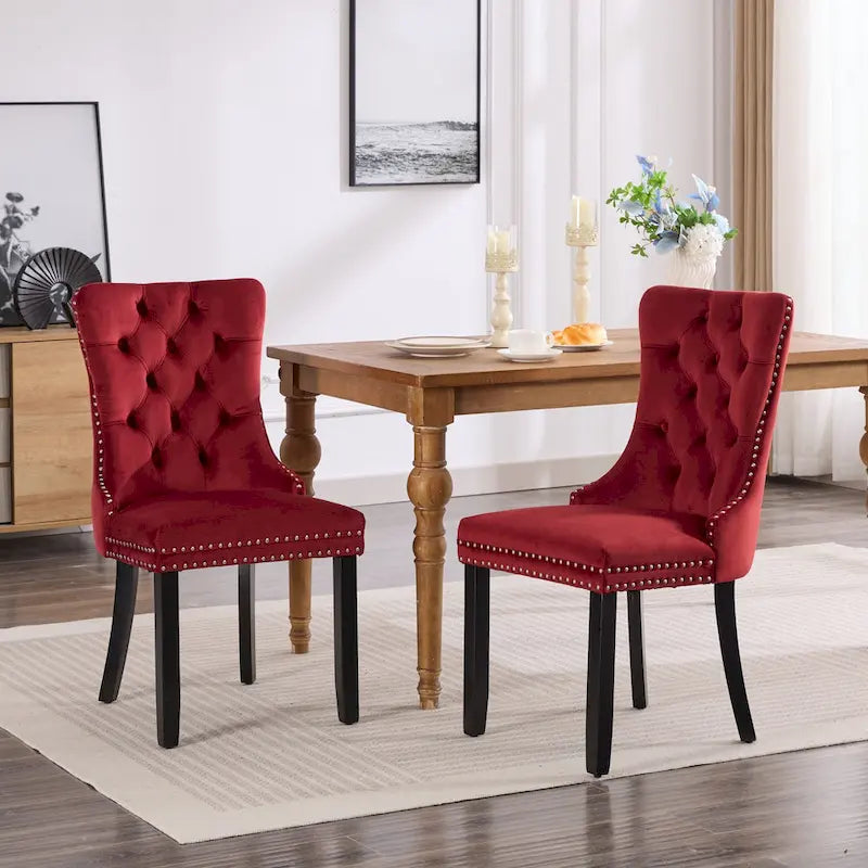Modern Velvet Upholstered Dining Chair with Wood Legs,Set of 2
