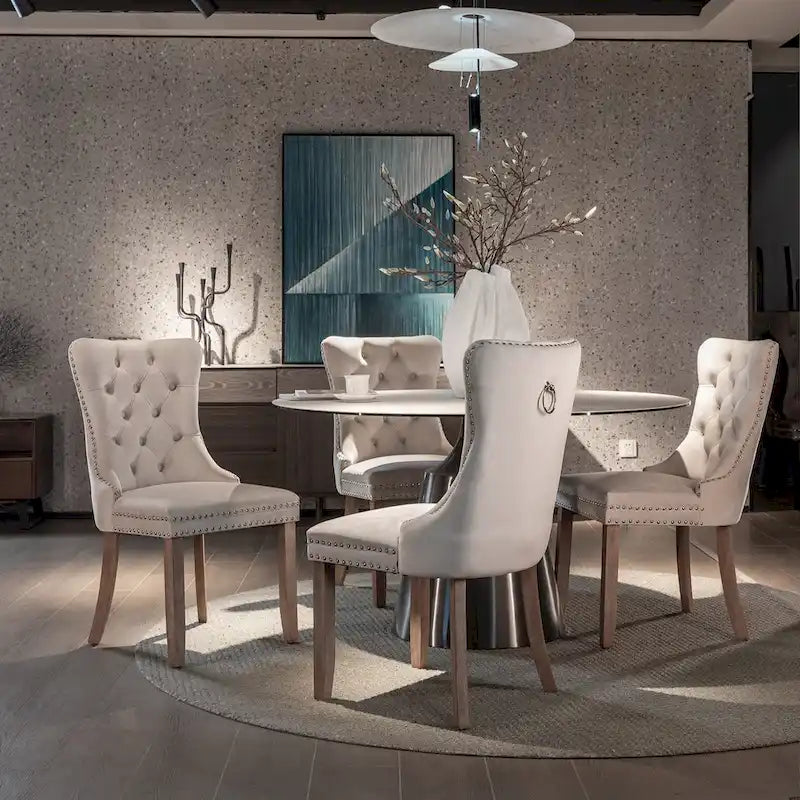 Modern Velvet Upholstered Dining Chair with Wood Legs,Set of 2