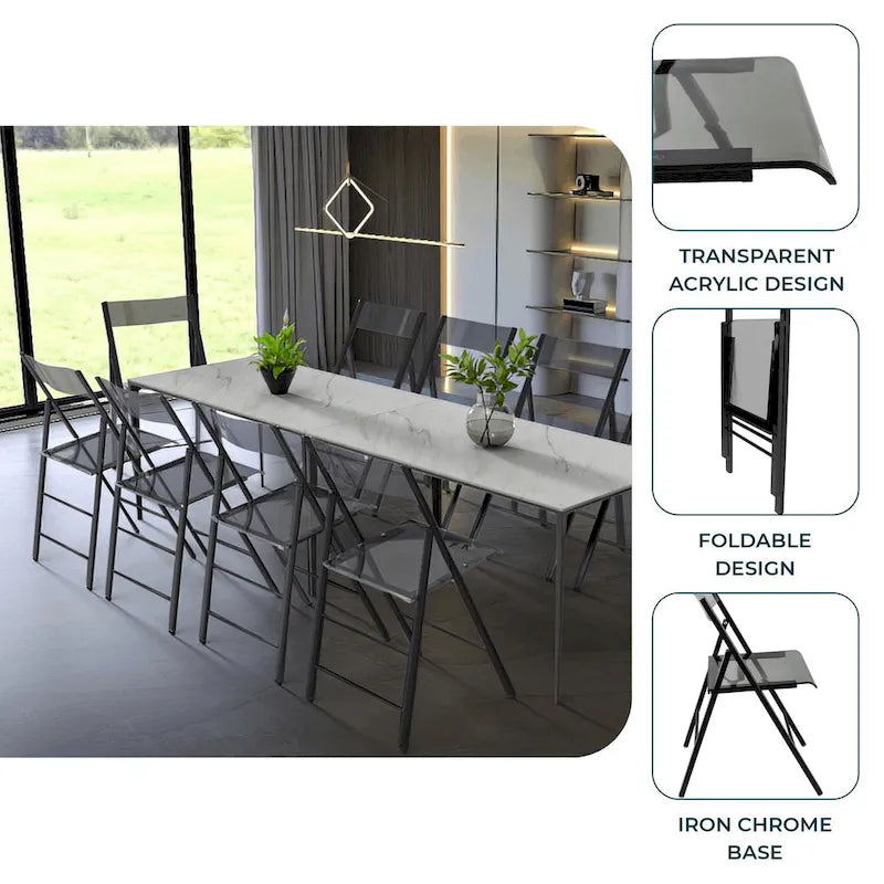 Menno Modern Acrylic Foldable Dining Chair with Sturdy Chrome Frame for Indoor Outdoor Events Party Office Kitchen