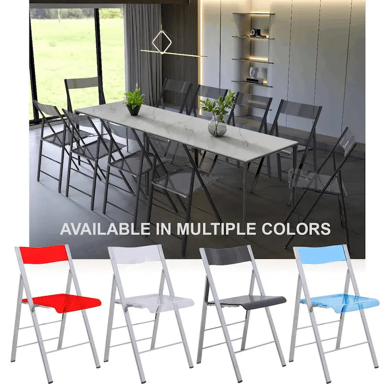 Menno Modern Acrylic Foldable Dining Chair with Sturdy Chrome Frame for Indoor Outdoor Events Party Office Kitchen