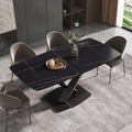 71 Modern Dining Table with Slate Stone Top and Metal Legs, Marble Dining Table
