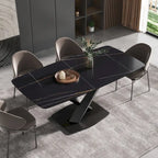 71 Modern Dining Table with Slate Stone Top and Metal Legs, Marble Dining Table