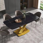71 Modern Dining Table with Slate Stone Top and Metal Legs, Marble Dining Table