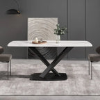71 Modern Dining Table with Slate Stone Top and Metal Legs, Marble Dining Table