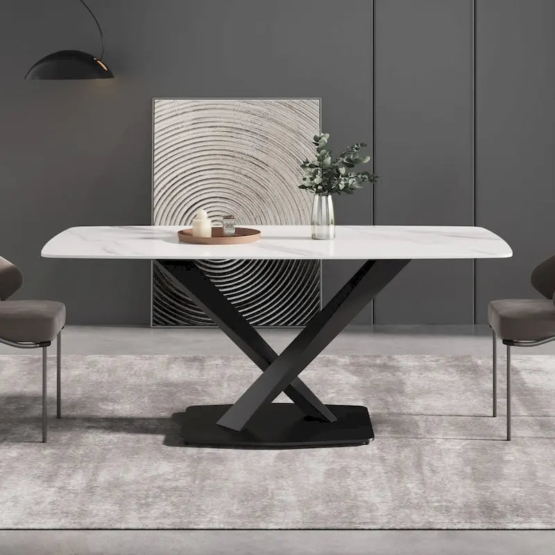 71 Modern Dining Table with Slate Stone Top and Metal Legs, Marble Dining Table