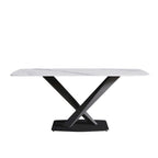 71 Modern Dining Table with Slate Stone Top and Metal Legs, Marble Dining Table