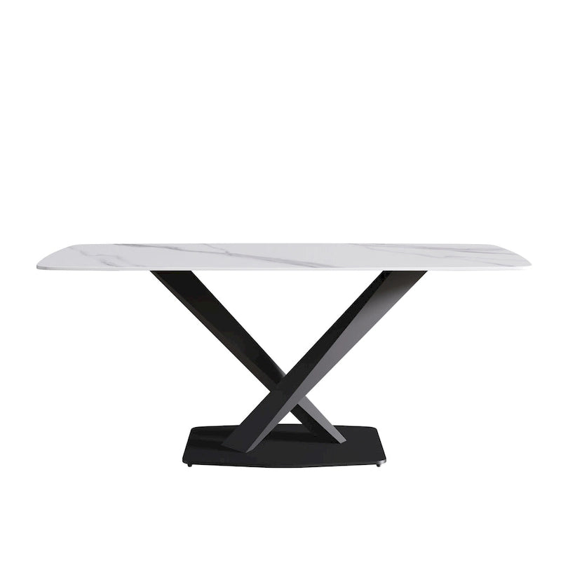 71 Modern Dining Table with Slate Stone Top and Metal Legs, Marble Dining Table