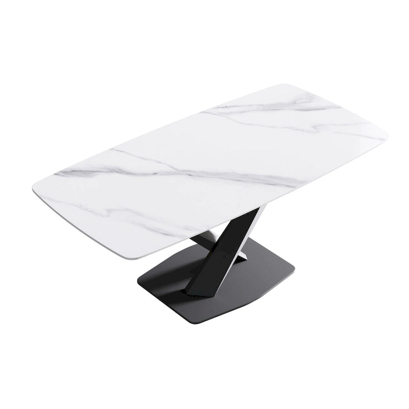 71 Modern Dining Table with Slate Stone Top and Metal Legs, Marble Dining Table