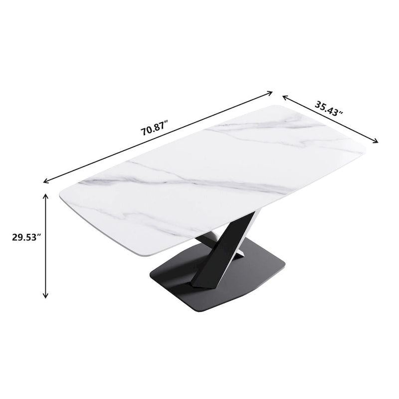 71 Modern Dining Table with Slate Stone Top and Metal Legs, Marble Dining Table