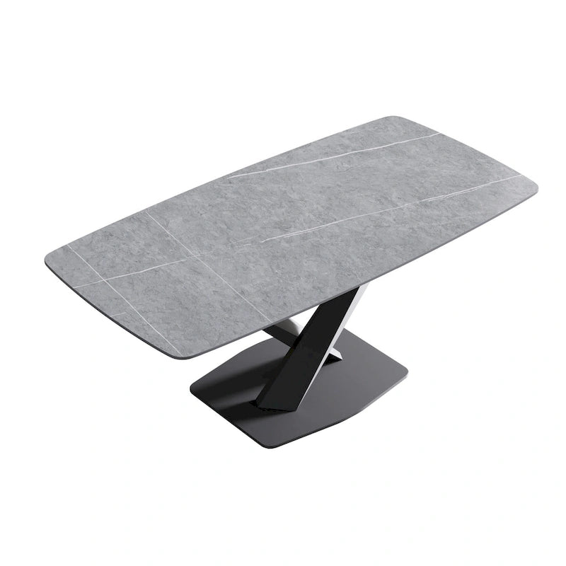 71 Modern Dining Table with Slate Stone Top and Metal Legs, Marble Dining Table