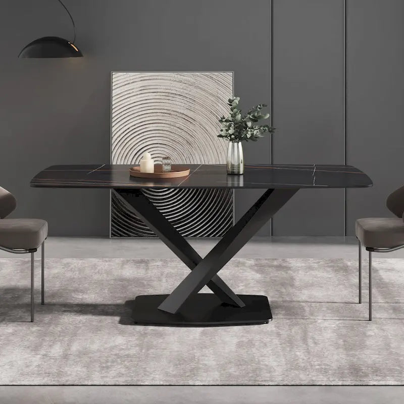71 Modern Dining Table with Slate Stone Top and Metal Legs, Marble Dining Table