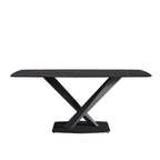 71 Modern Dining Table with Slate Stone Top and Metal Legs, Marble Dining Table
